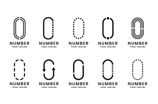 Modern Number Zero Logo Template Collection in Black and White Flat Vector Style
