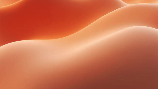 3D abstract background featuring flowing liquid waves in warm orange and terracotta sunset gradients, smooth curved surfaces with soft lighting and minimalist aesthetic for motion graphics.