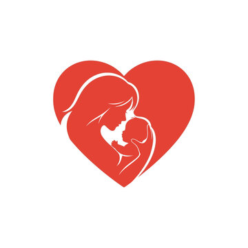 Mother and child love heart symbol.