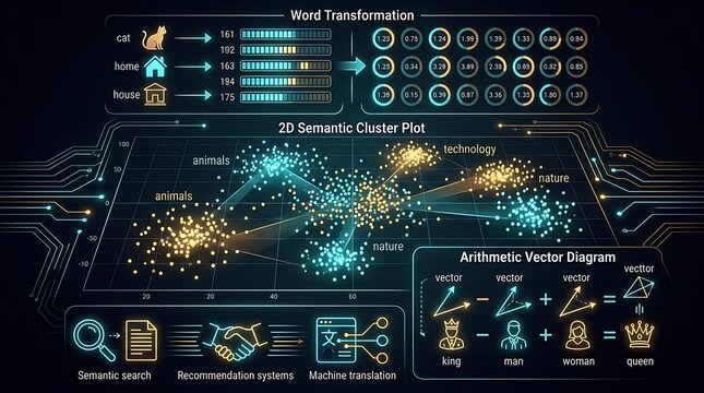 Semantic word transformation and vector arithmetic data visualization