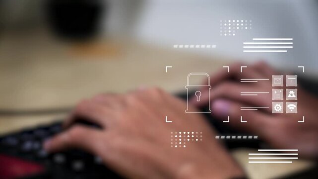 Cybersecurity lock icon on laptop secure login, data protection, encryption, identity authentication, cloud security, online privacy, and enterprise network defense technology.