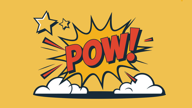 Bold comic book style speech bubble displaying the word POW with stars