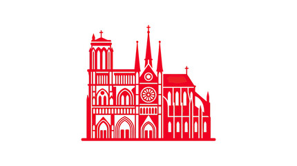 Obraz premium Red Silhouette Notre Dame Cathedral Facade Icon, Paris Landmark Vector