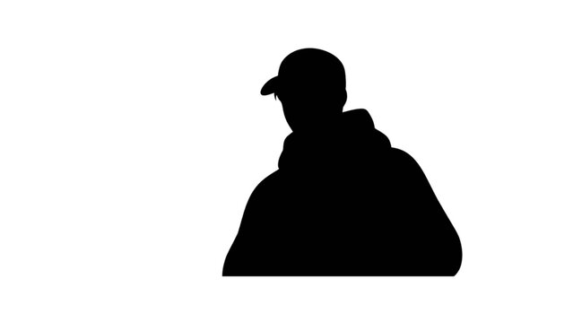 Black silhouette of man wearing baseball cap isolated on transparent background, Vector