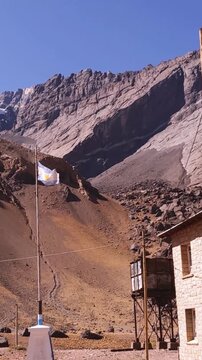 Argentine Flag Waving In Las Cuevas Mendoza - 4K Vertical