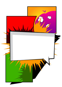 Cartoon background with blank speech bubble, comic book backdrop. Retro vector comics pop art design.