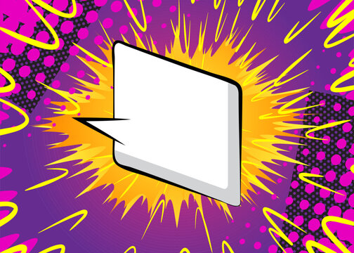 Cartoon background with blank speech bubble, comic book backdrop. Retro vector comics pop art design.