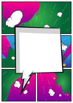 Cartoon background with blank speech bubble, comic book backdrop. Retro vector comics pop art design.