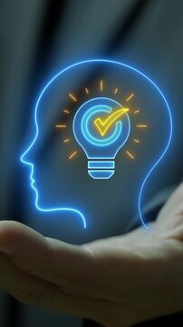 Strategic innovation concept, systematic process for developing and implementing new ideas and products that help an organization grow and compete. Creative solutions icon on virtual screen.