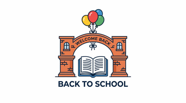 Back to school welcome gate illustration with open book and balloons