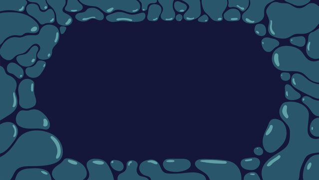 Abstract Teal Organic Blob Frame on Dark Blue Background with Copy Space