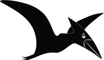 Black silhouette illustration of a flying cartoon pterodactyl dinosaur © Amri Grafika
