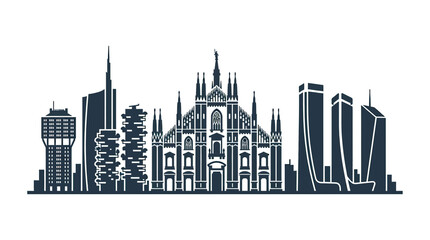 Obraz premium Milan Skyline Silhouette - Iconic Architecture and Modern Buildings