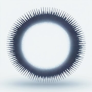 floating spiked circular ring with radiating dark spikes, soft inner glow and faint shadow on white background conveying calm futuristic mystery