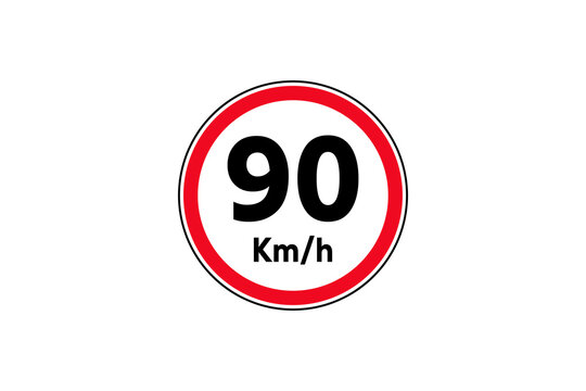 90 Kilometers Per Speed Limit Traffic Sign Illustration With Red Circle Border, Speed Limit Traffic Sign For Road Safety