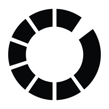 Stylized circular loading bar graphic element with seven black segments and white gaps on a transparent background symbolizing progress and completion in digital interfaces
