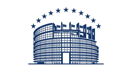 Fototapeta premium European Parliament Building Illustration with EU Stars Emblem