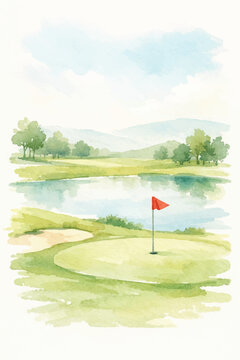 clean minimalist watercolor golf course