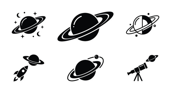 Planet And Space Objects Flat Vector Icons On White Background