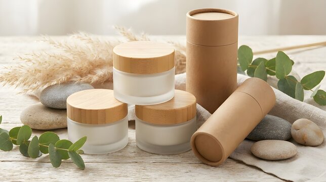 Kemasan Kosmetik Ramah Lingkungan Botol Kaca Buram dan Wadah Bambu Alami