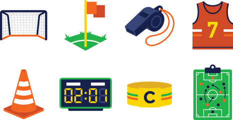 Soccer Training and Match Equipment Icons Set with Football Accessories © MdRasel