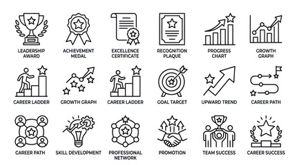Fototapeta premium Business achievement and career path icon set.