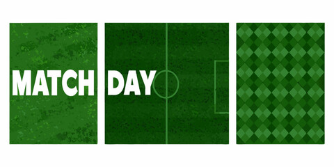 three vertical panels featuring a realistic green soccer field texture football pitch grass match day sports © Ripan