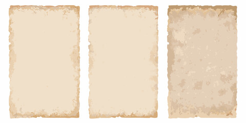 Fototapeta premium three vertical sheets of vintage parchment paper on white background old antique grungy texture beige color