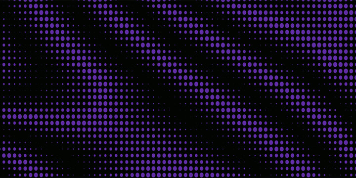 Seamless Pattern of Violet and Lilac Circles of Different Size on Dark Background. Universal Abstraction. Retro Backdrop of Geometric Shapes.
