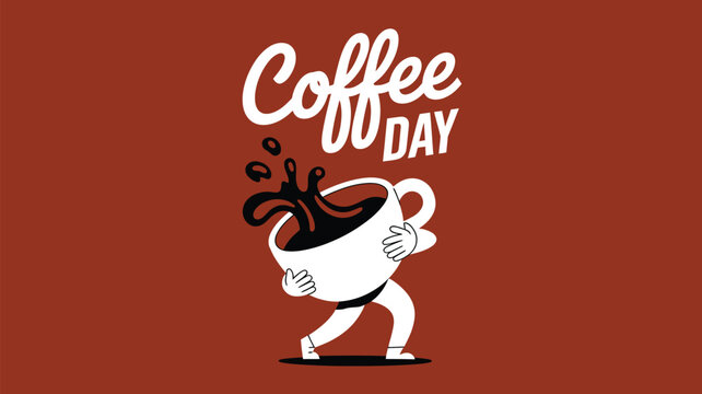 A character shaped like a coffee cup with arms and legs walks while spilling hot coffee
