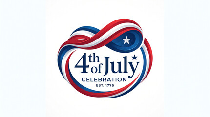 Obraz premium Patriotic 4th of July celebration logo, American Independence Day badge with red white and blue ribbons, United States holiday emblem