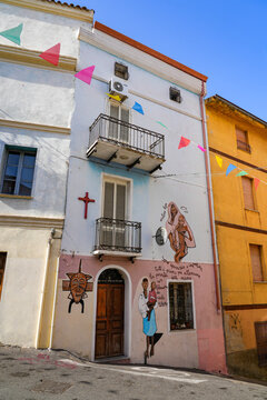 Street mural painting in Orgosolo, Sardinia, Italy