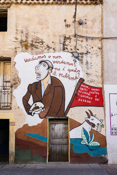 Street mural painting in Orgosolo, Sardinia, Italy