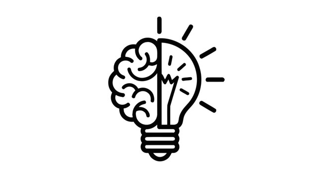 Brain and light bulb combination logo symbolizes creative idea generation