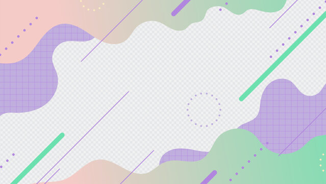 Memphis Style Abstract Background with Pastel Wavy Shapes and Grid Pattern