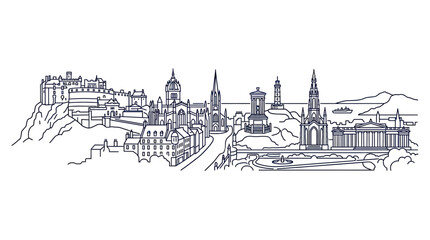 Fototapeta premium Edinburgh Skyline Line Art - Scotland Cityscape Illustration