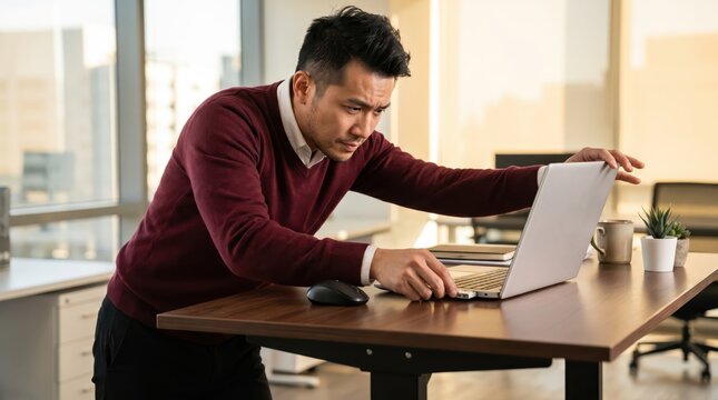Generative AI, Frustrated businessman having trouble with laptop in office