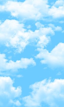 A vertical, bright digital illustration of a clear blue sky filled with soft, fluffy white cumulus clouds, ideal for mobile wallpapers or refreshing vertical backgrounds.