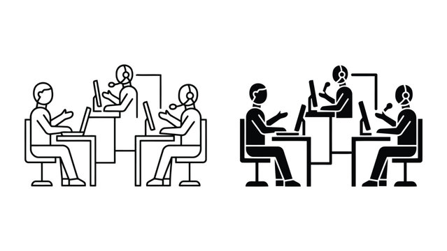 Customer support service call center representative icon set with customer