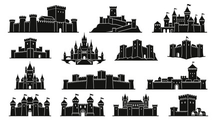 Obraz premium Medieval Castle Silhouettes Collection: Fortresses and Towers Set