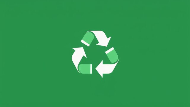 白と緑のリサイクルマークが滑らかに回転し続けるサステナブルな3Dアニメーション動画