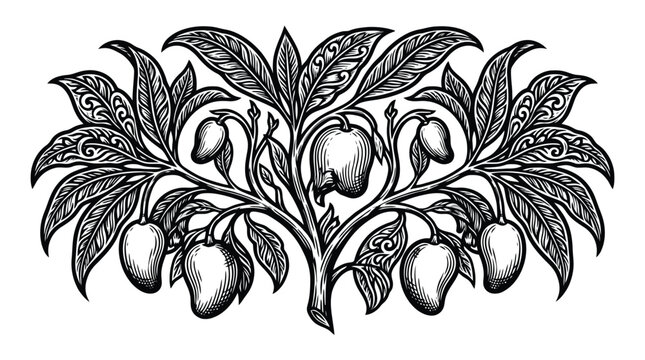 Floral ornamental vector border with engraved leaves and blossoms.