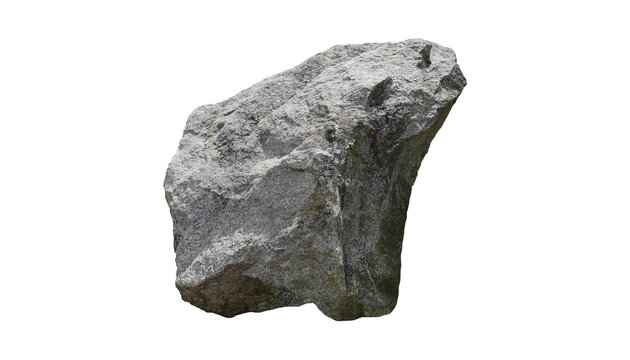 A rough, gray rock with textured surface, isolated on transparent background