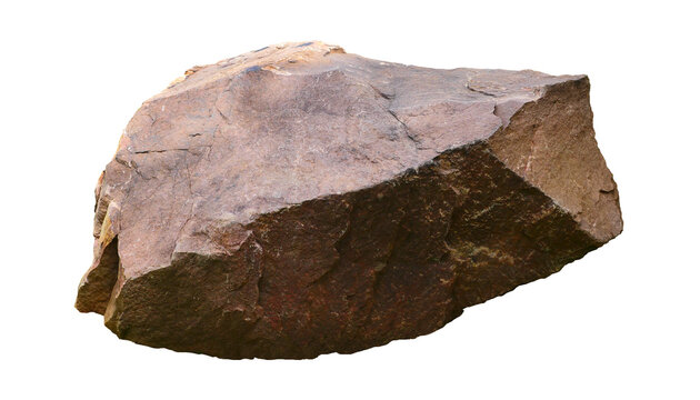 A rough, textured rock with sharp edges sits alone on transparent background
