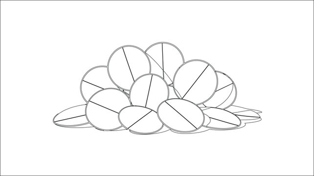 Stack of round pills with score lines, forming a medication or healthcare illustration outline