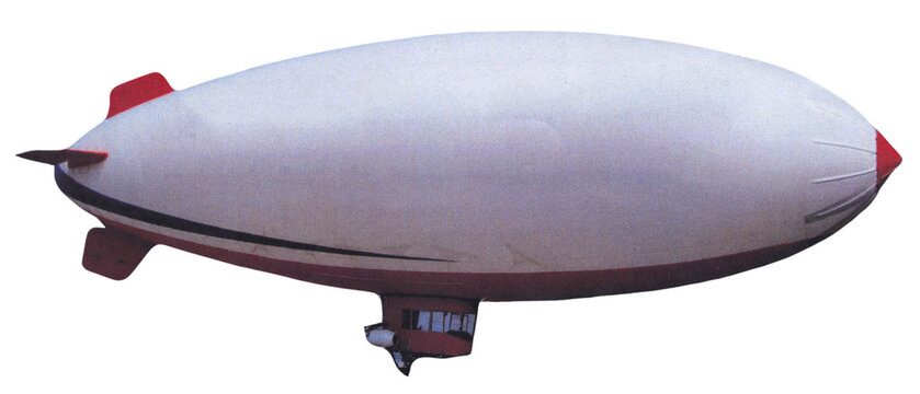 Floating airship flying in the sky isolated on a white background style