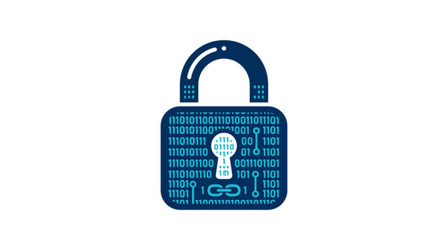 Digital padlock with binary code and keyhole illustration for cybersecurity