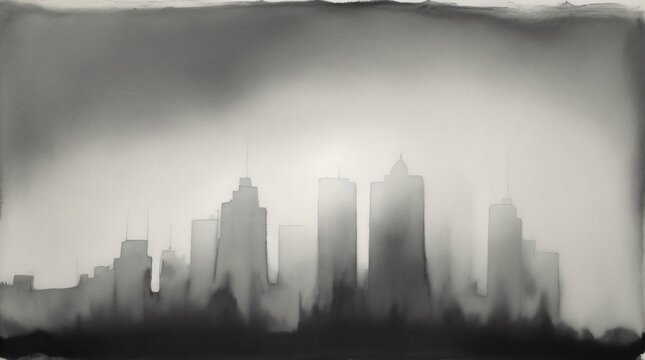 Abstract ethereal city skyline painted in ink wash style for modern design backdrop