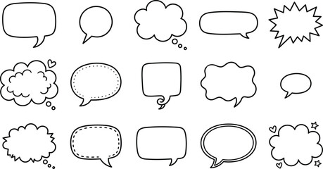Fototapeta premium Hand Drawn Speech Bubbles Vector Set: Sketched Comic Book Dialogue and Thought Clouds