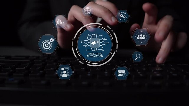 Marketing automation diagram showcase AI-driven campaign workflow, highlight marketing automation, data-driven strategy, marketing automation tools, and market automation process in business. Muxer